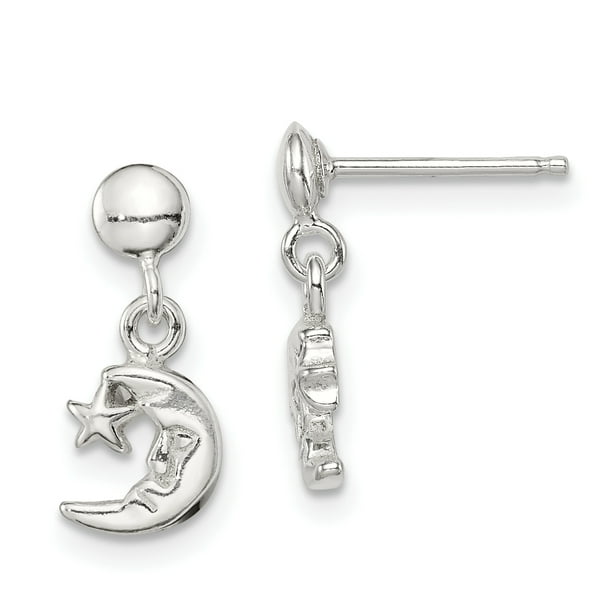925 Sterling Silver Paved CZ Crescent New Moon Star Dangle Drop Stud Earrings 925 Sterling Silver Paved CZ Crescent New Moon Star Dangle Drop Stud Earrings
